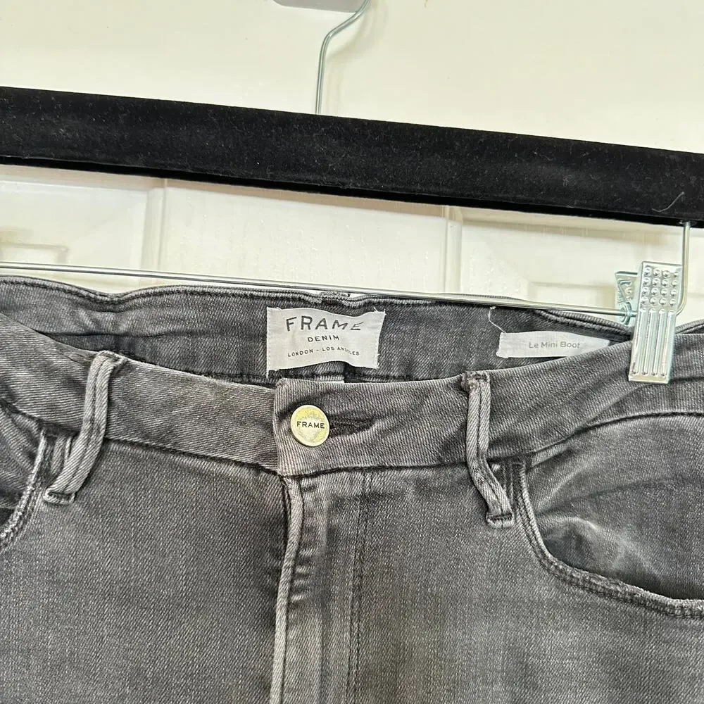 Frame Le Mini Boot Cut Preston Gray Raw Hem Denim Jeans Size 32 - Picture 2 of 4